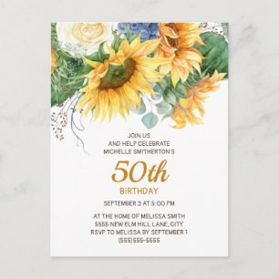 Postal Girasoles Personalizados Eucalipto 50 Cumpleaños