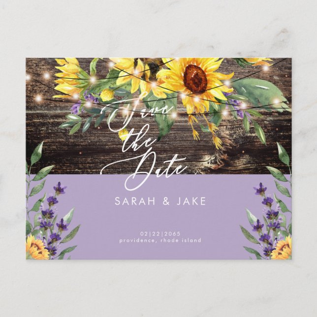 Postal Girasoles y Lavanda Boda Save the Date (Anverso)