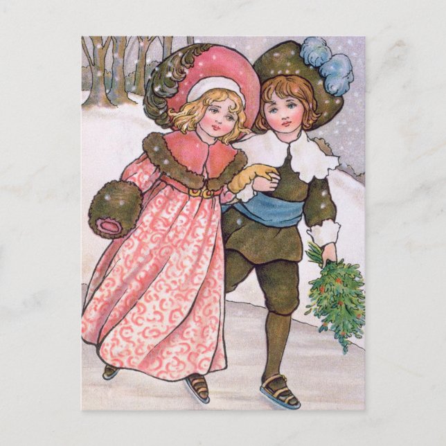 Postal Girl and boy ice skating - Florence Hardy
