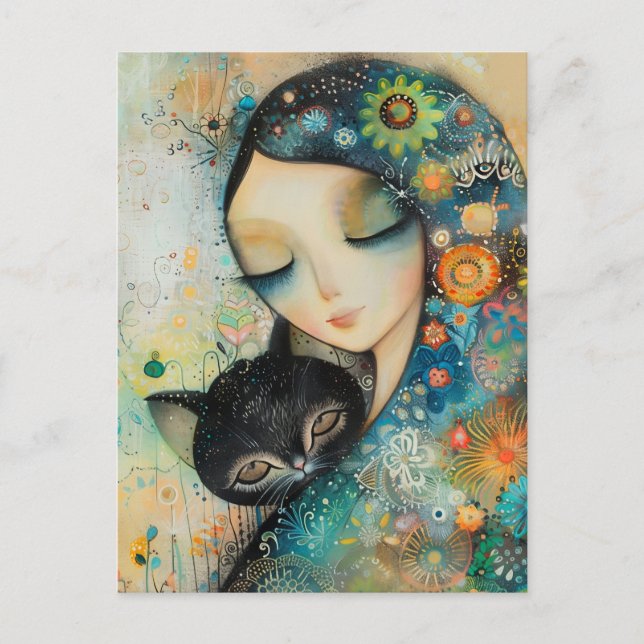 POSTAL GIRL AND CAT ART JIGSAW PUZZLE (Anverso)