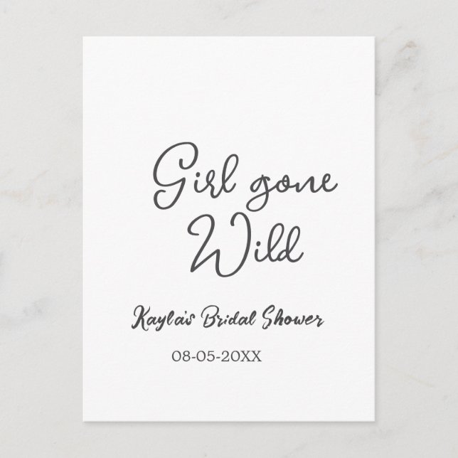 Postal Girl gone wild bridal shower name date simple mini (Anverso)