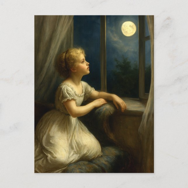 Postal Girl Looking At A Full Moon Through Window (Anverso)