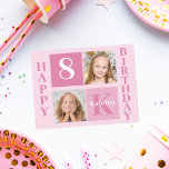 Postal Girl Photo Cute Pink Happy Birthday Monogram<br><div class="desc">Cool 4 photo square happy birthday postcard for a little girl. Celebrate your child's birthday with cute photographs of them on this add your own photograph postcard with pretty pink squares. Add their name and age.</div>