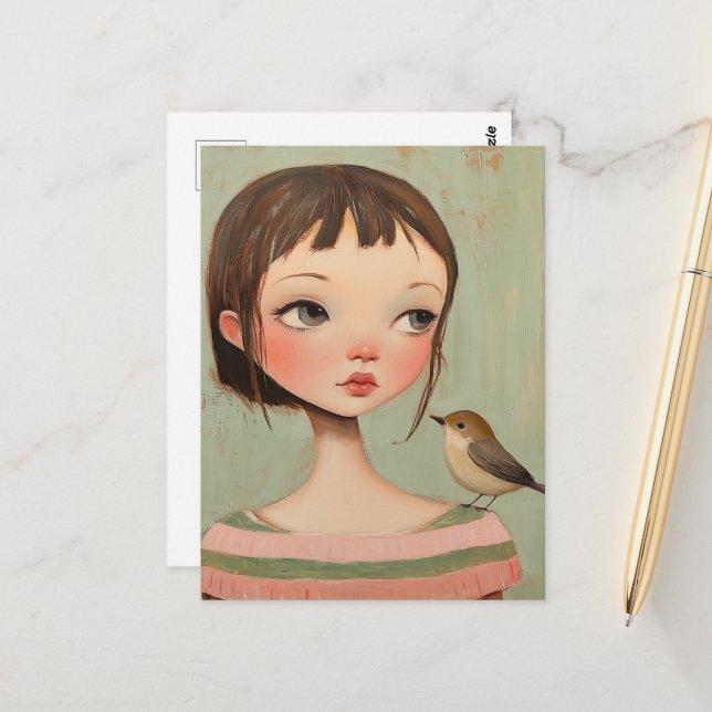 Postal Girl With a Bird on Her Shoulder (Anverso/Reverso In Situ)