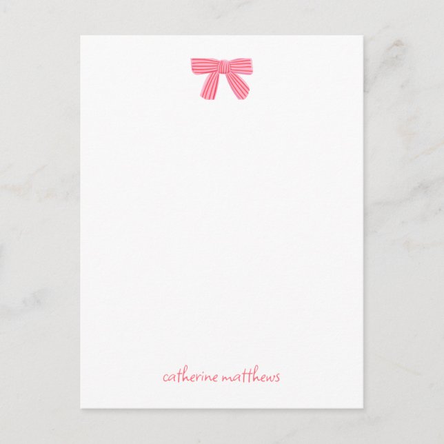 Postal Girly Chic Pink Bow Custom Stationery (Anverso)