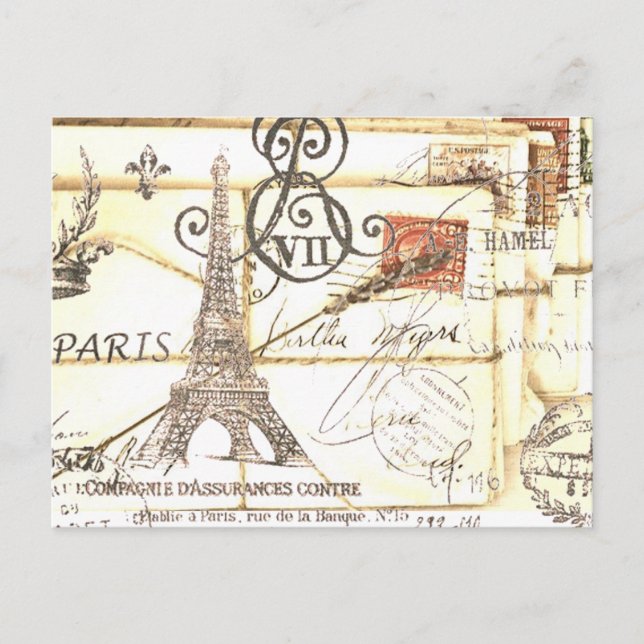 Postal girly chic romantic floral paris eiffel tower (Anverso)