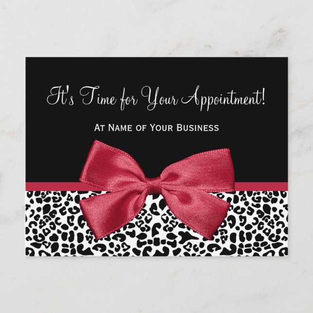 Postal Girly Leopard Salon Nombrado Recordatorio Red Bow (Anverso)