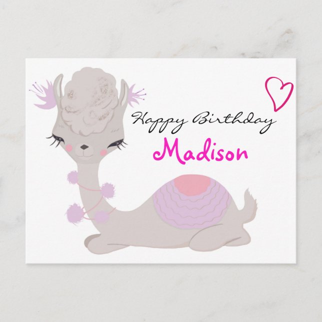 Postal Girly Llama Personalizado (Anverso)