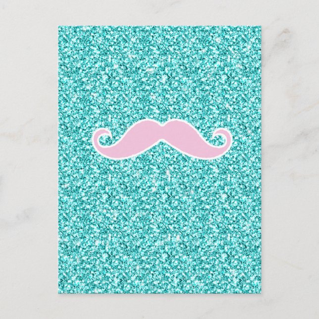 POSTAL GIRLY PINK MUSTACHE EN EFECTO PURPURINA VERDE AZUL (Anverso)
