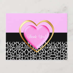 Postal Girly Pink Y Gold Heart Gracias