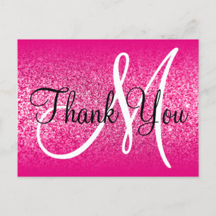 Postal Girly Rosa Brillante Glitter Ombre Monograma Graci