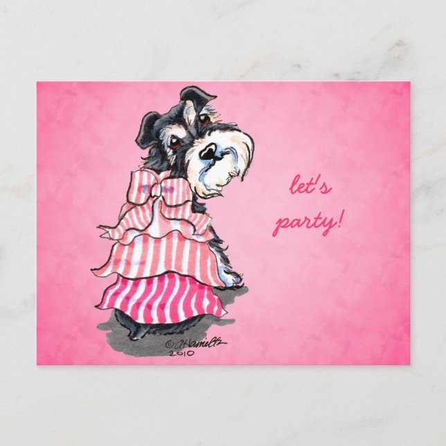 Postal Girly Schnauzer Vestido Rosa Off-Leash Art™ (Anverso)