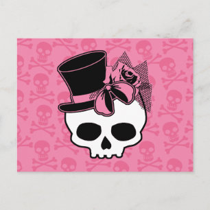 Postal Girly Skull con Gorra y Bow rosa