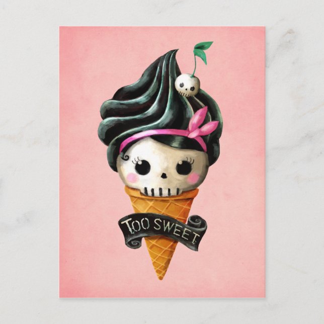 Postal Girly Skull Ice Cream Cone (Anverso)