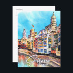 Postal Girona España Viaje de pintura acuática<br><div class="desc">Ilustracion de viajes Girona España sobre pintura acuática</div>