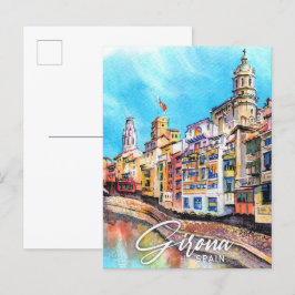 Postal Girona España Viaje de pintura acuática