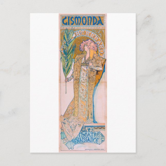 Postal Gismonda, Sarah Bernhardt, Mucha (Anverso)