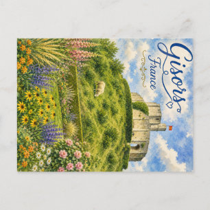 Postal Gisors Francia Chateau Normandía acuarela