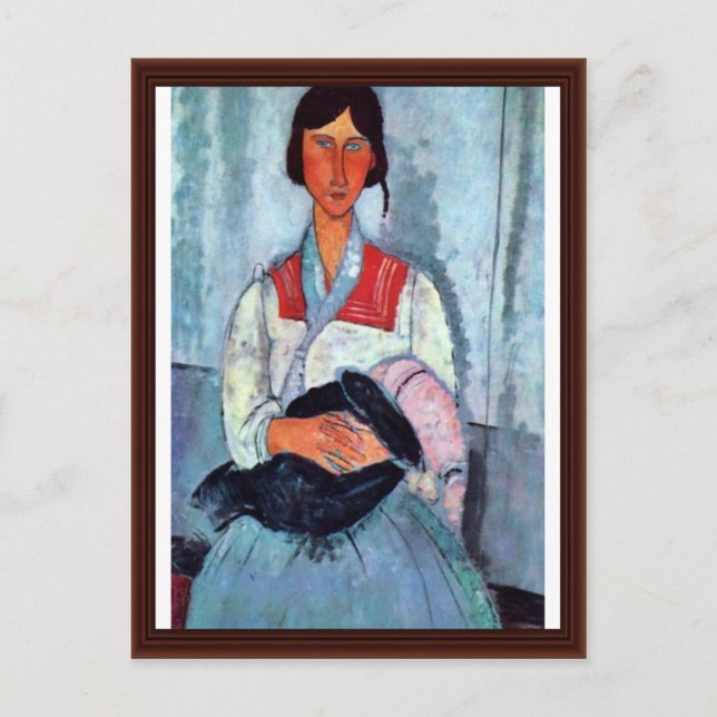 Postal Gitana Con Hijos De Modigliani Amedeo (Anverso)