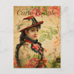 Postal Gitana exótica vintage con Gorra y paloma francés