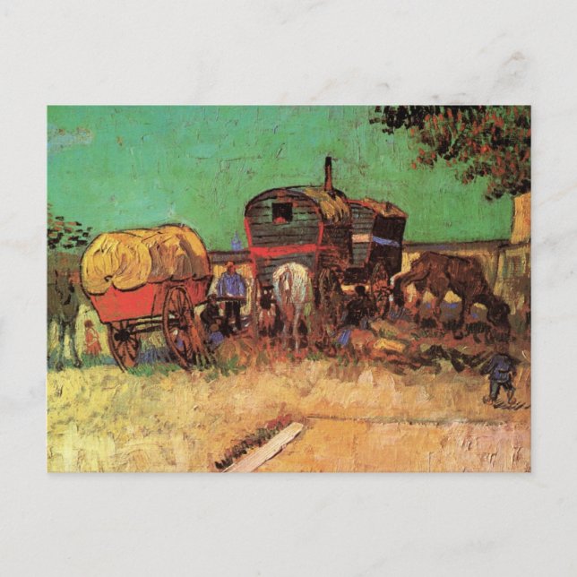 Postal Gitanos con caravanas de Vincent van Gogh (Anverso)