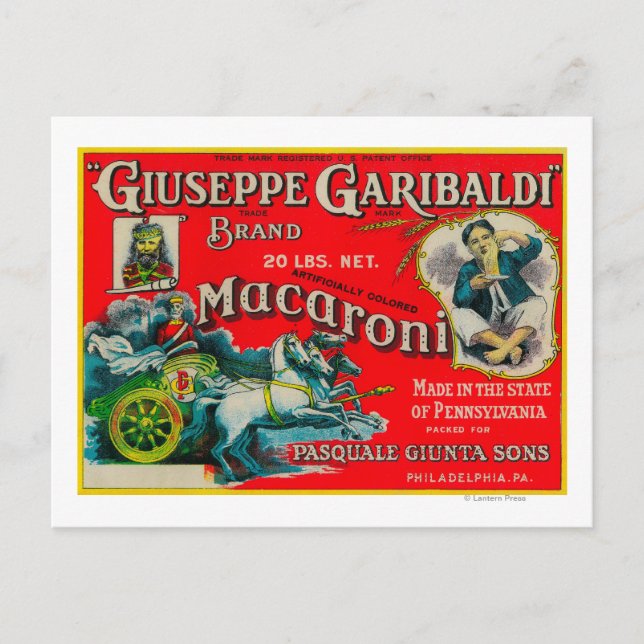 Postal Giuseppe Garibaldi Macaroni Label (Anverso)