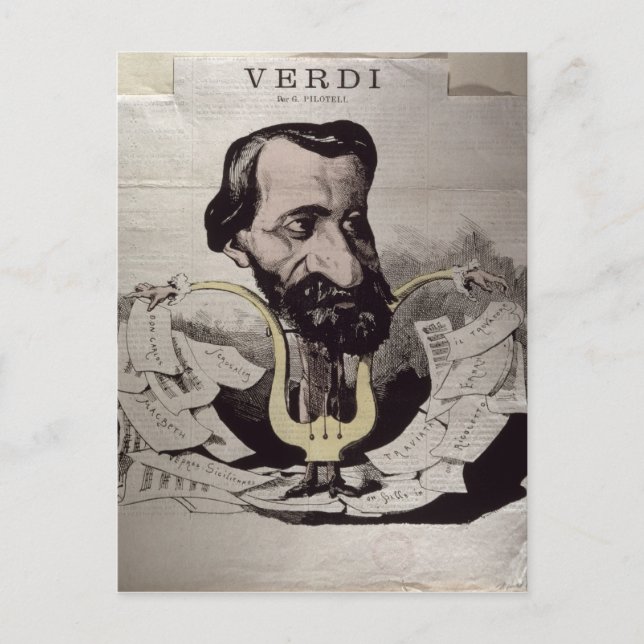 Postal Giuseppe Verdi , caricatura, años 60 (Anverso)