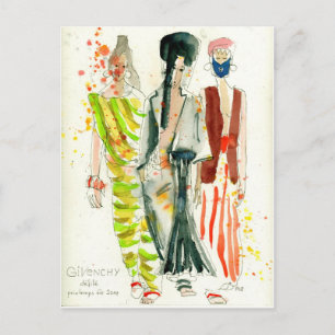 Postal Givenchy Fashion Show Paris - ilustracion de moda