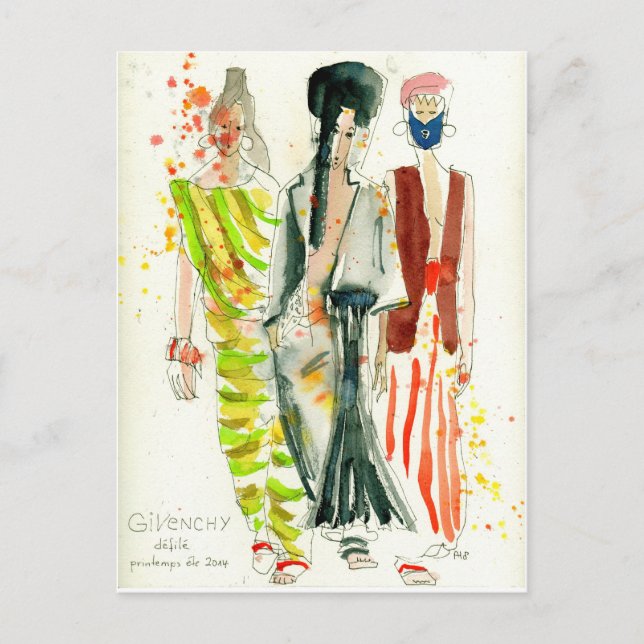 Postal Givenchy Fashion Show Paris - ilustracion de moda (Anverso)