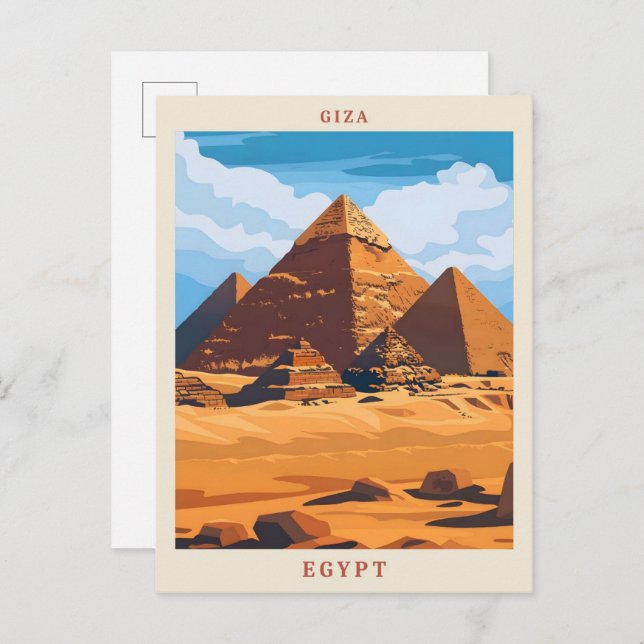Postal Giza Egipto Elegante viaje de cosecha (Anverso / Reverso)