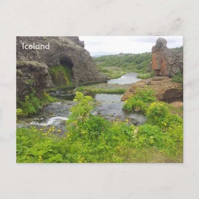 Postal Gjáin en el valle de Thjórsárdalur, Islandia (Anverso)