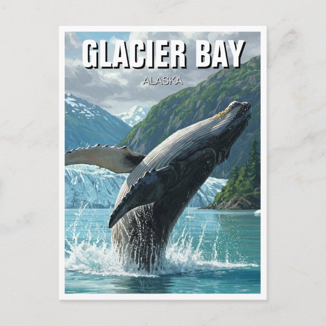 Postal Glacier Bay Humpback Whale Breaking Alaska Travel (Anverso)