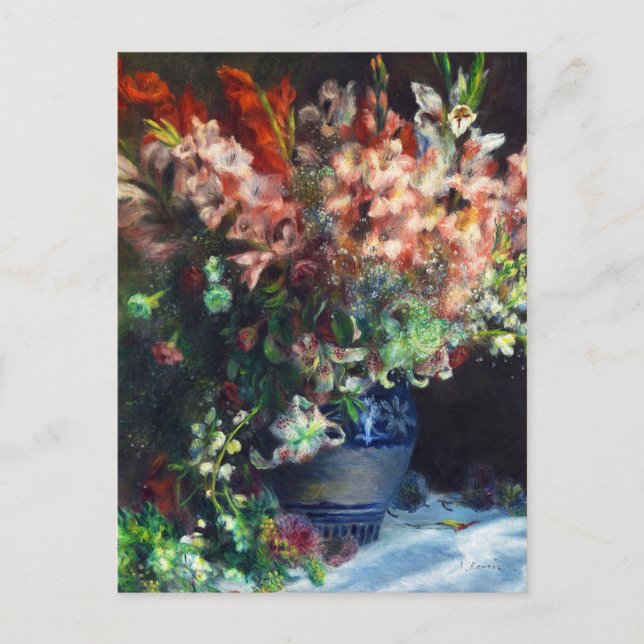 Postal Gladioli en un cuadro de la Vase Pierre Auguste Re (Anverso)