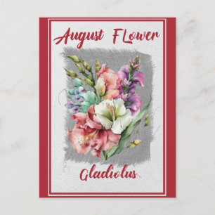 Postal Gladiolo floral de flor de agosto vintage
