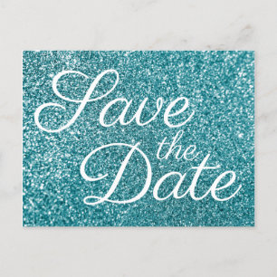 Postal Glam Azul Teal Brillante Foto Guardar la Fecha
