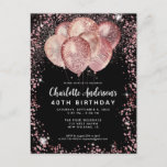 Postal Glam Black Pink Rose Gold Purpurina Balloon Cumple<br><div class="desc">Moderno Glam Rosa Oro Rosa Negro Purpurina Esparkle Balón Elegante Elegante Invitación de cumpleaños</div>