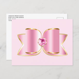 Postal Glam Bow rosa con piedra angular