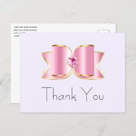 Postal Glam Bow rosado con piedra angular gracias