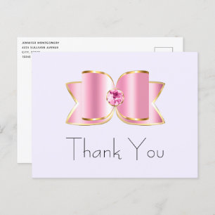 Postal Glam Bow rosado con piedra angular gracias