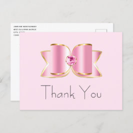 Postal Glam Bow rosado con piedra angular gracias