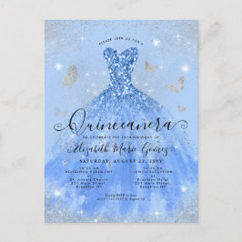 Postal Glam Dusty Blue Silver Purpurina Gown Quinceanera