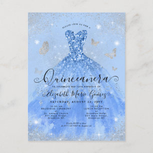 Postal Glam Dusty Blue Silver Purpurina Gown Quinceanera