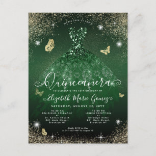 Postal Glam Emerald Green Gold Purpurina Gown Quinceanera