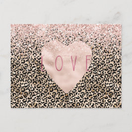 Postal Glam Gold Leopard Print Purpurina Rosa Love Heart