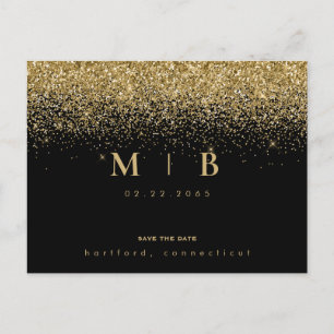 Postal Glam Gold Monogram Black Save the Date