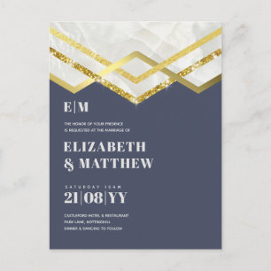 Postal Glam Gold Purpurina Girly Wedding Invitar diseño D