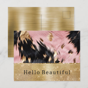 Postal Glam Gold Sparkle Piel de vaca negro rosa