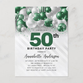 Postal Glam Green Silver Purpurina 50 cumpleaños