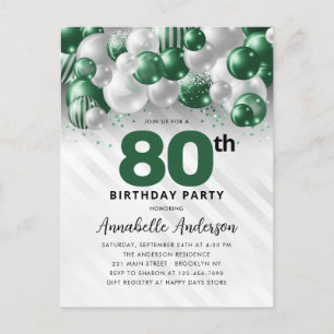 Postal Glam Green Silver Purpurina 80 cumpleaños
