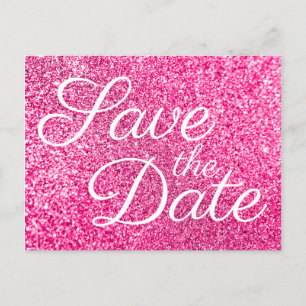 Postal Glam Hot Pink Purpurina Photo Save the Date